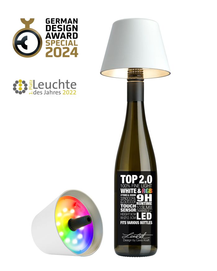 TOP 2.0 - Lampada per bottiglie a batteria RGBW, bianca - Sompex Onlineshop  – Il vostro partner per le luci