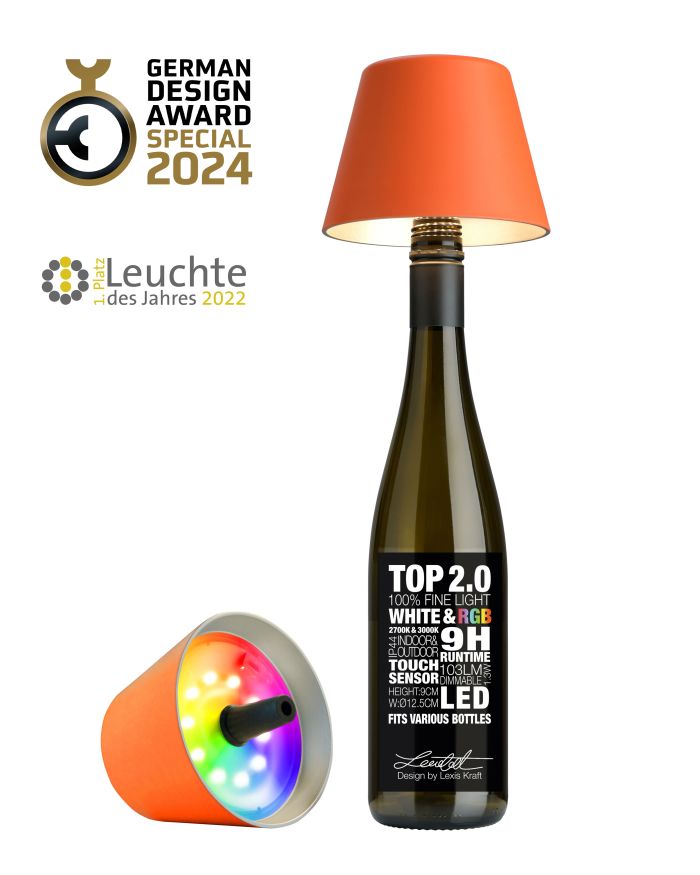 TOP 2.0 - Lampada per bottiglie a batteria RGBW, arancione - Sompex  Onlineshop – Il vostro partner per le luci